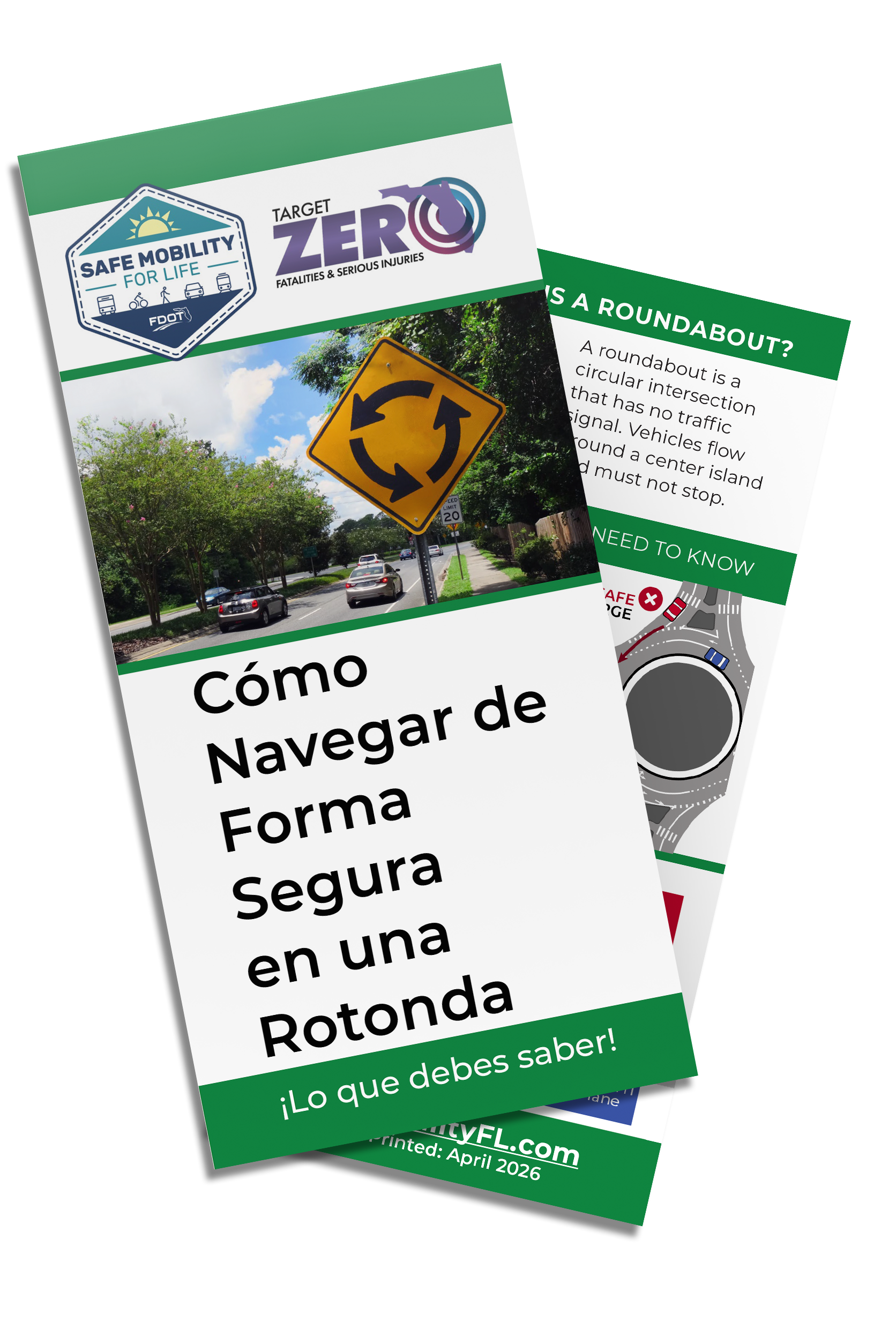 Esta tarjeta de consejos les enseña a los conductores Cómo navegar con seguridad y confianza en una rotonda.
